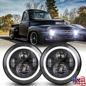 2pc 7" Round LED Headlights Halo Angel 1953-77 For Ford F-100 F-250 F-350 Pickup - Picture 1 of 9