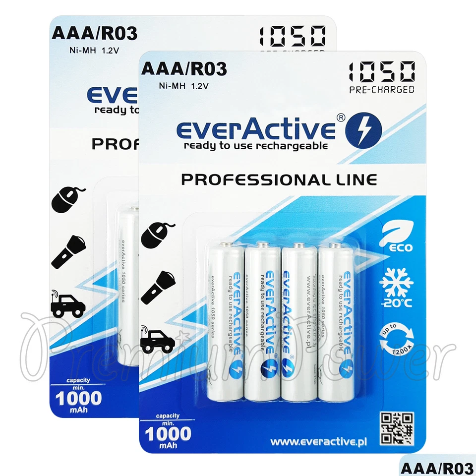 8 x everActive AAA Rechargeable batteries Professional line min 1000mAh Ni-MH - Image 1 of 1