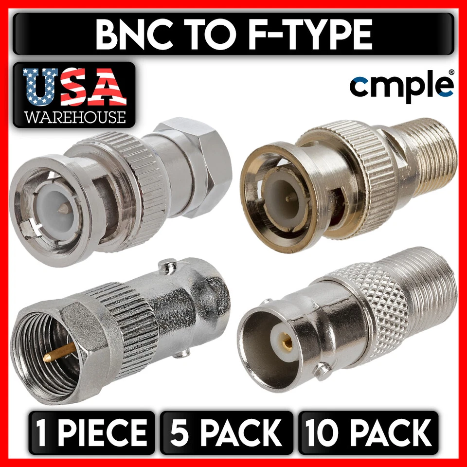 BNC to F-Type Adapter F Type Converter BNC Coupler Coaxial Cable Connectors - Image 1 of 4