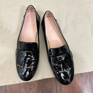 KATE SPADE Berkeley Loafers Womens Sz 7.5B Black Patent Leather Tassel Preppy - Picture 1 of 11