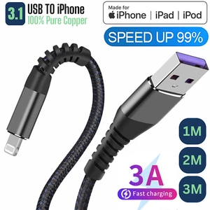 For iPhone Charger Cable Heavy Duty Braided USB Charging Lead Data Sync 1M 2M 3M - Picture 1 of 11