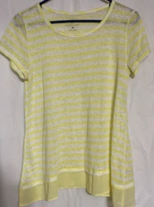 NEW YORK & COMPANY Ladies Top Yellow & White Sheer Short Sleeve - Picture 1 of 5