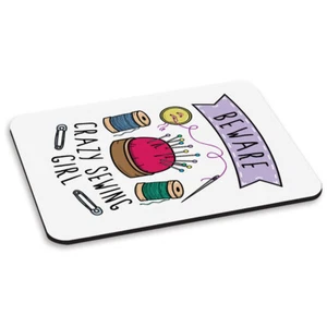 Vorsicht Crazy Sewing Girl PC Computer Maus Matte Pad Tochter lustig Kinder Basteln - Bild 1 von 1