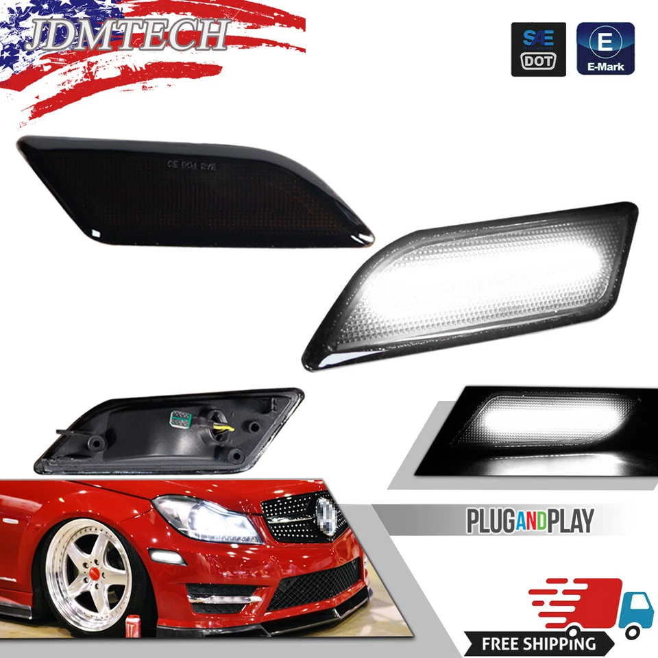 Luces LED laterales blancas lente de humo para Mercedes W204 C250 C300 C350 2012-14 Foto 1 de 4