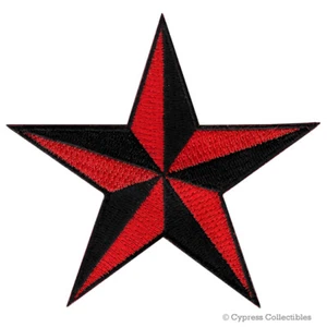 NAUTICAL STAR PATCH iron-on embroidered BLACK RED NAVY SAILOR TATTOO SYMBOL new - Picture 1 of 4