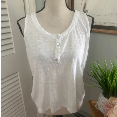 JOIE Топ женщин средний белый льняной бак Henley декольте повседневный минималист капсулы - Изображение 1 из 4
