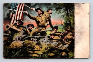 Soldatini in combattimento bandiera USA San Juan Hill Rough Riders? Cartolina IPCC IPCN - Foto 1 di 4