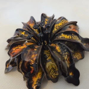 Vtg Fall Autumn Tones Black Brown Orange  Enamel Metal Petal Floral Pin Brooch  - Picture 1 of 15