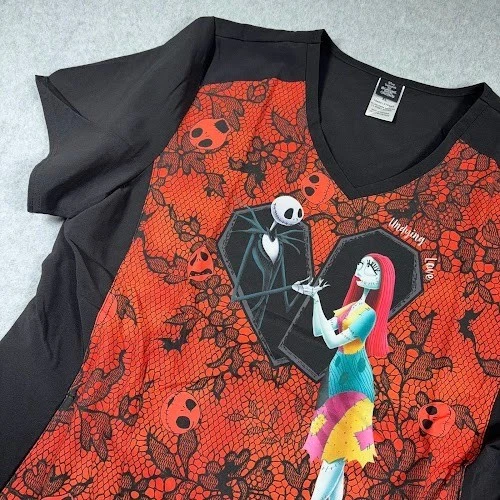 Nightmare before Christmas Scrub Top XL Cherokee Tooniforms Jack Sally NWT - Image 1 of 4