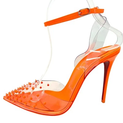 NUEVO Christian Louboutin Spikoo 100 Neón Naranja Fluo PVC Tacones con Picos EU 38.5 NUEVO EN CAJA Foto 1 de 4