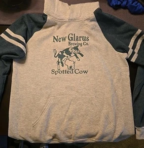 New Glarus Brewing Co.Hoodie Sweatshirt MEDIUM Cotton Spotted Cow, Green & Gray - Picture 1 of 5