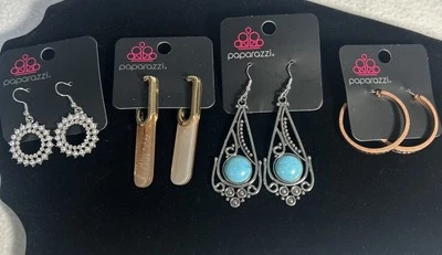 Paquete de 4 pendientes Paparazzi - plata, oro, latón, turquesa Foto 1 de 4