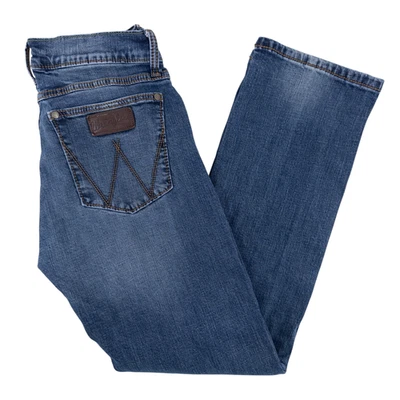 Pantalones de mezclilla vaqueros rectos ajustados Wrangler retro para hombre 30x30 azul lavado medio Foto 1 de 4