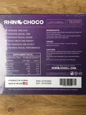 Selado 12 Peças Rhino Choco Power Chocolate Genuíno 5 X Chocolate Mais Forte VIP - Imagem 1 de 2