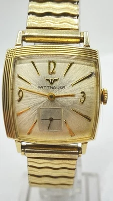 NICE TUXEDO 30mm Wittnauer CHAMPAGNE DIAL 10K GP GOLD CASE HAND WIND WORKS Great - Image 1 of 4
