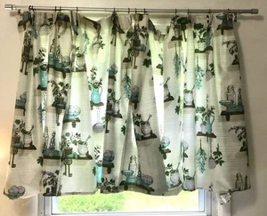 Vintage Shiny Pinch Pleat Kitchen Curtain 2 Panels, MCM 23" X 36" Aqua - Picture 1 of 18