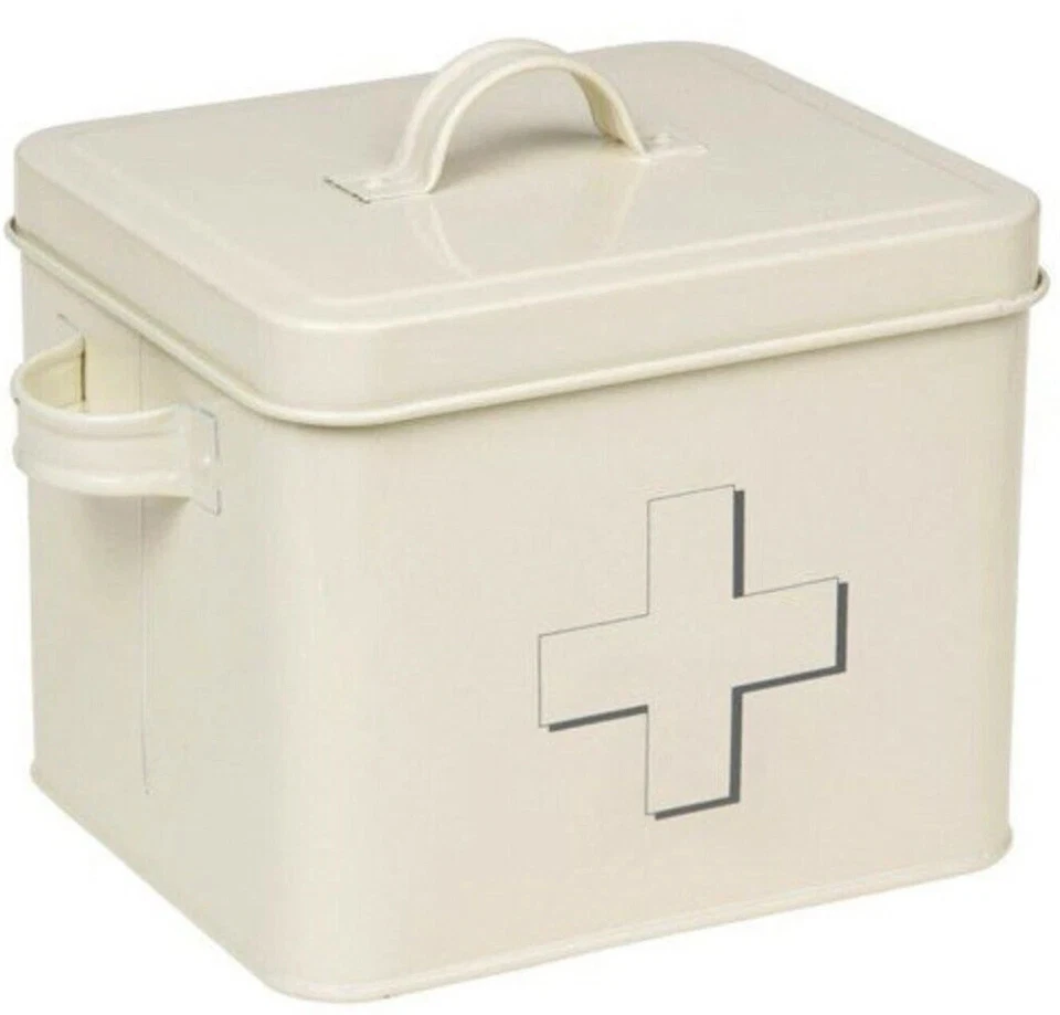 FIRST AID BOX STORAGE MEDICAL KIT TIN LID CONTAINER NEW MEDICINE CABINET RETRO - Image 1 of 1