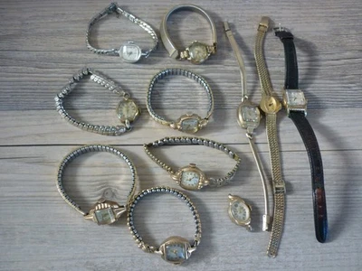 LOTE MIXTO VINTAGE DE 11 RELOJES MECÁNICOS MUJER PARA REPARACIÓN DE PIEZAS BISEL 10K RGP Foto 1 de 4