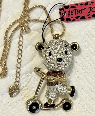 Collar de cadena colgante de oso móvil deslizante cristal marrón Betsey Johnson nuevo con etiquetas Foto 1 de 4
