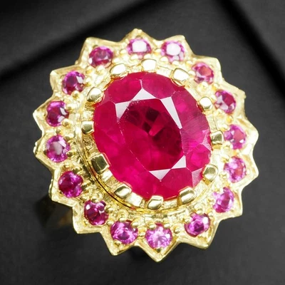 925 Sterling Silver 24K Gold Plated Rings With Precious Red Ruby 4.10Ct Size 6 - Image 1 of 4