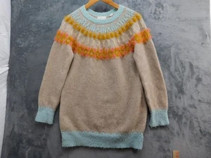 Sleeping On Snow Sweater Womens Small Beige Blue Fair Isle Mohair Alpaca Fuzzy - Picture 1 of 13