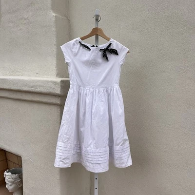 Vestido Jacadi Paris Niñas Talla 10A 10 Blanco Pana Azul Marino Lunares Cinta Foto 1 de 4