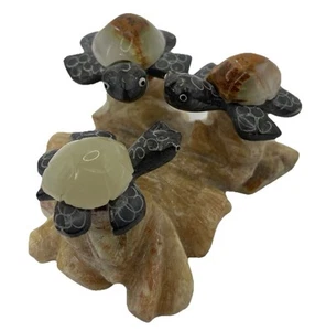 3 Hand Carved Marble Stone Sea Turtles Figurines Carvings - Picture 1 of 5