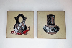 2 Vtg. Cleo Teissedre ~ Southwest Design Tile~ Coaster, Trivet, Wall Decor ~ 4x4 - Picture 1 of 9