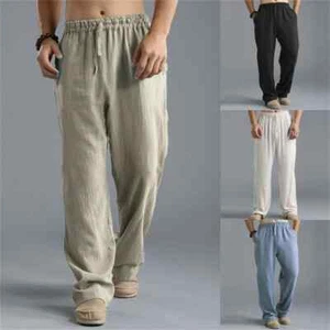 Herren Sommerhose Leinenhose Polyester Straight Weite Bein Lässigeshose Hosen - Bild 1 von 11