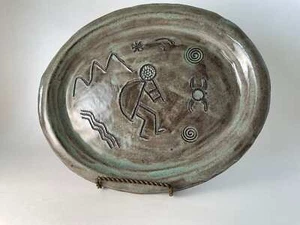 Vintage studio art pottery platter signed by artist, glazed stoneware bowl - Picture 1 of 6