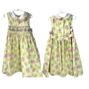 Laura Ashley Smocked Summer Garden Dress Girls Sz 6 Cotton Yellow Floral - Picture 1 of 10
