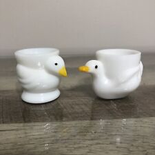 Vintage Set of 2 Milk Glass OPALEX Duck Bird Egg Cup Holder Made in France