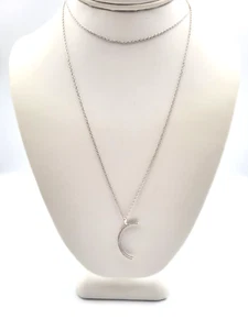 Henri Bendel Crystal Crescent Moon Pendant Necklace Silver Tone Minimalist - Picture 1 of 11