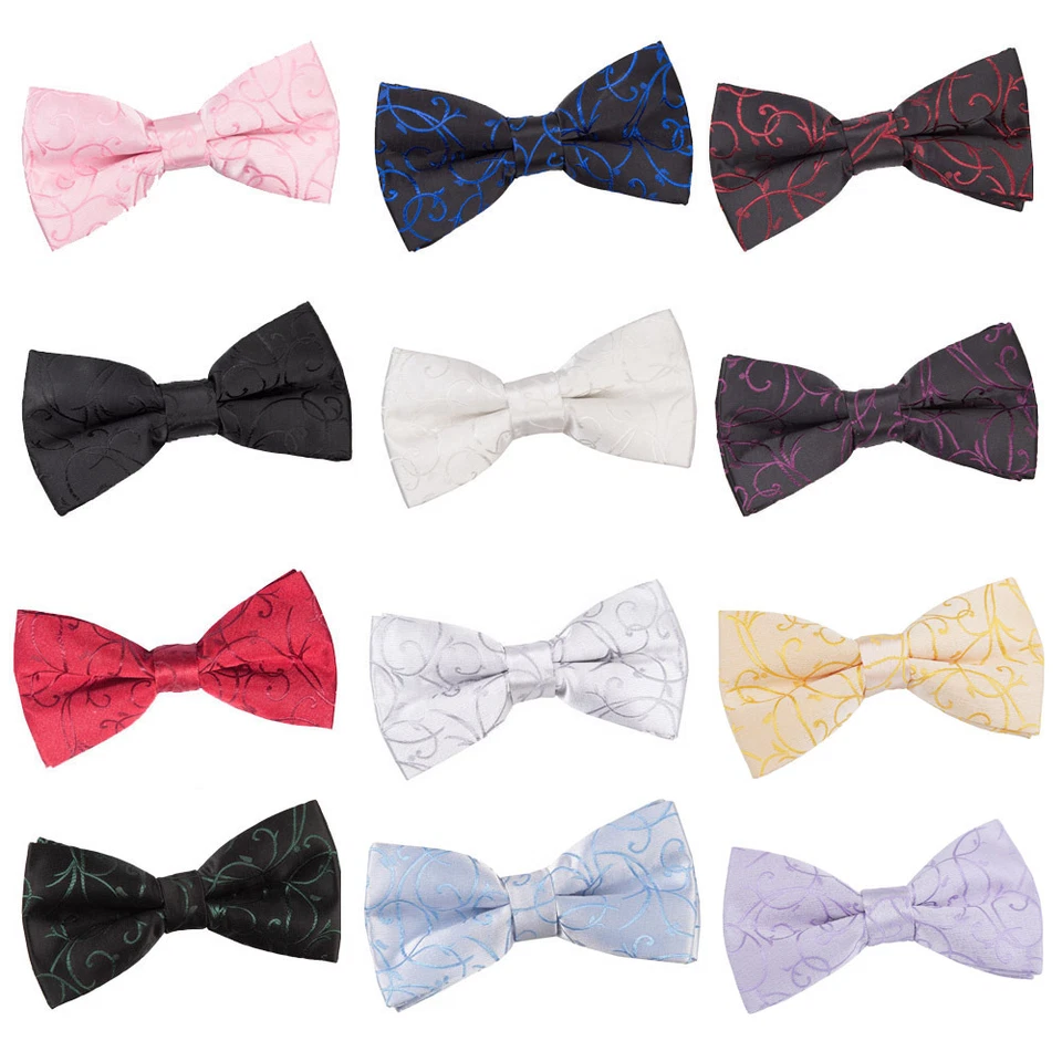 Mens Boys Bow Tie Woven Swirl Patterned Wedding Pre-Tied Bowtie by DQT - Image 1 of 1