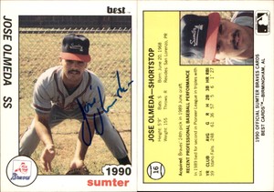 Jose Olmeda Signed 1990 Best Sumter Braves #16 Card Auto AU