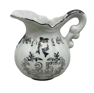 lefton 25th anniversary creamer made in Japan bows white floral 3.5" READ used s - Picture 1 of 7