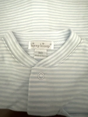 KISSY KISSY BABY ONE PIECE FOOTED SIZE 0-3 AND NB LOT OF 2 BLUE/WHITE STRIPE - Image 1 of 4