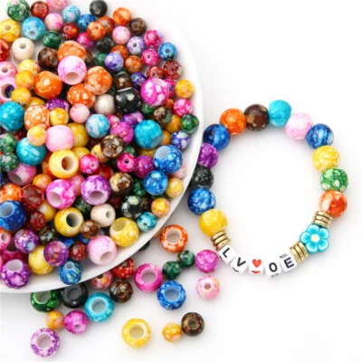 Colorful Painting Round 8mm 10mm ABS Plastic Acrylic Loose Beads Lot DIY Jewelry - Image 1 of 4