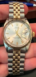 ROLEX 36MM PRE OWNED 14K Gold/Steel Vintage Datejust Silver dial 1601 Perpetual - Picture 1 of 10