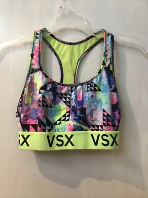 Sujetador deportivo VSX SPORT Victoria Secret amarillo verde rosa estampado geométrico talla S Foto 1 de 3