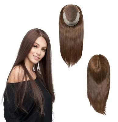 Topper feminino cabelo humano renda francesa peças 7x9 cabelo liso 16""  - Imagem 1 de 4