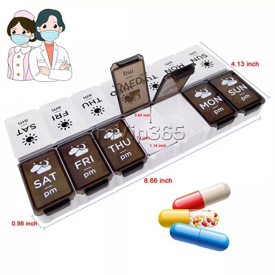 Extra Large 8" x 4.13" Pill Organizer 7 Day 2 Times a Day AMPM Weekly Pill Box - Image 1 of 4