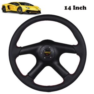 14'' 6 Bolt Racing Car Steering Wheel Sports Drifting Wheel&Horn Button Aluminum - Picture 1 of 12