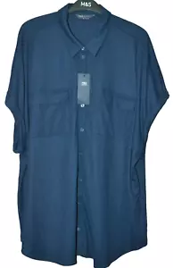 LADIES M&S SHORT SLEEVE BLOUSE TOP WITH STRETCH SIZE 22 NAVY - NEW - Picture 1 of 4