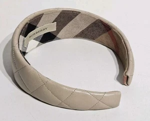 Burberry Quilted Brown Leather Diamond Stitched Headband Nova Check Lined - Picture 1 of 13