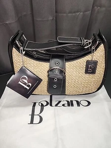 Bolzano Handbags Shoulder Bag Black Leather Woven Rope 12"×9"×4" - Picture 1 of 15