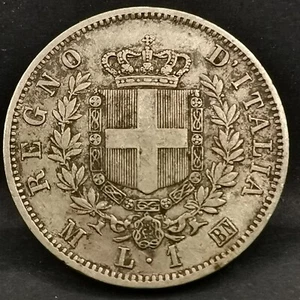 1 LIRE 1867 M BN MILAN ARGENT 835‰ VICTOR EMMANUEL II ITALIE / SILVER - Picture 1 of 2