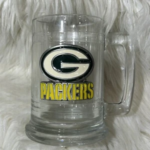 NFL Green Bay Packers Clear Glass Beer Mug Pewter Emblem Logo - Picture 1 of 4