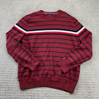 Tommy Hilfiger Sweater Men Extra Large XL Burgundy Black Striped Knit Casual
