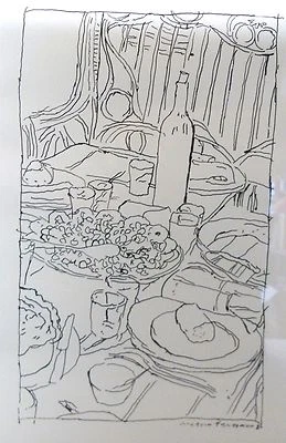Dibujo a tinta original La mesa de Matisse por el ilustrador Marvin Friedman 10 X 14 Foto 1 de 4